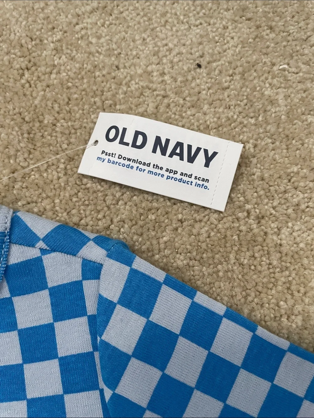 Old Navy Blue and White Checkerboard Long-Sleeve One-Piece size 12-18 months NEW